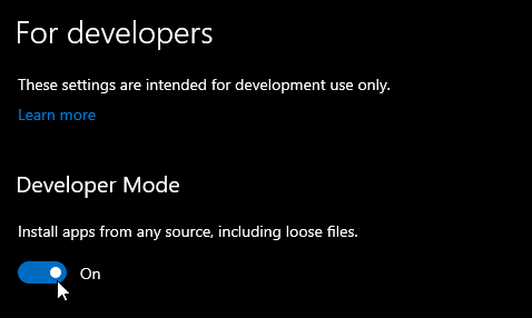Turning on Developer Mode