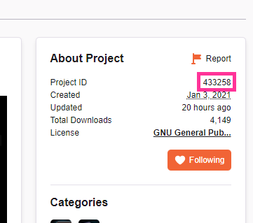 Project id as found on Curseforge's "About Project" section